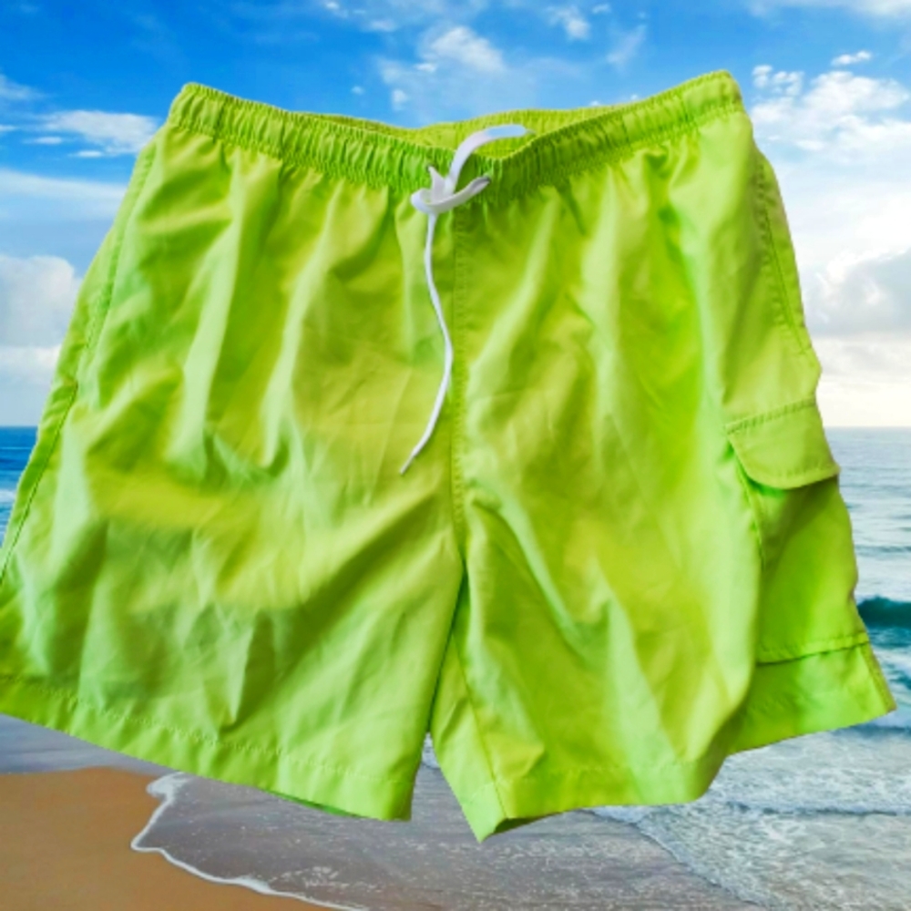 BRIGHT GREEN UNISEX LIBED SWIM SHORTS ( SUZE L )